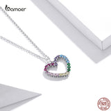 Sterling Silver Rainbow Heart Necklace Zircon Chain Jewelry