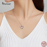 Sterling Silver Rainbow Heart Necklace Zircon Chain Jewelry