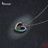 Sterling Silver Rainbow Heart Necklace Zircon Chain Jewelry