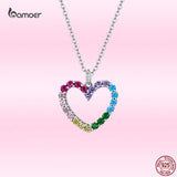 Sterling Silver Rainbow Heart Necklace Zircon Chain Jewelry