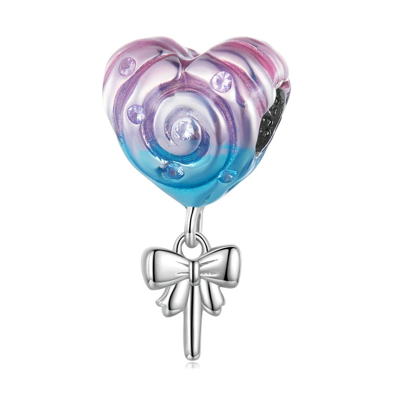 925 Silver Rainbow Lollipop Beads Charm Sweet Candy Pendant
