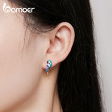 925 Silver Rainbow Parrot Ear Hoop Earring Zircon Animal Piercing Jewelry