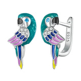 925 Silver Rainbow Parrot Ear Hoop Earring Zircon Animal Piercing Jewelry