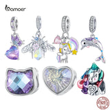 925 Silver Unicorn Crystal Heart Charm Fit DIY Bracelet Necklace Jewelry