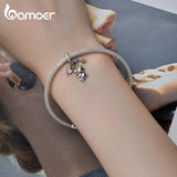 925 Silver Unicorn Crystal Heart Charm Fit DIY Bracelet Necklace Jewelry