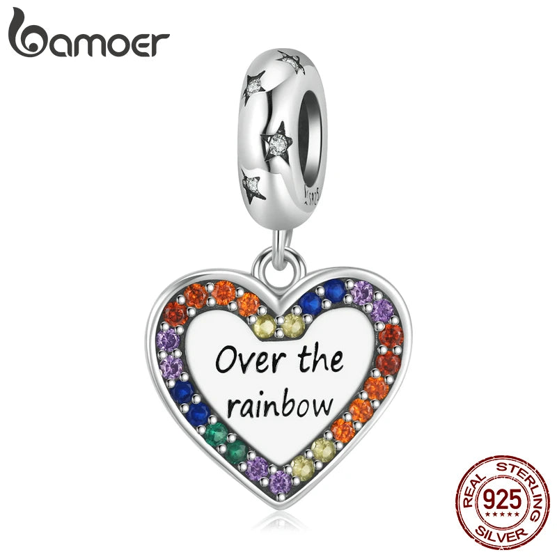 925 Silver Rainbow Zirconium Love Pendant for Bracelet & Bangle Heart Charms