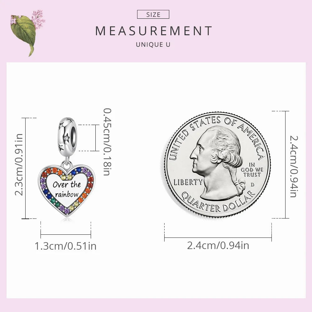925 Silver Rainbow Zirconium Love Pendant for Bracelet & Bangle Heart Charms