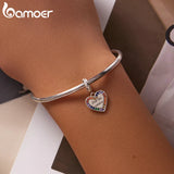925 Silver Rainbow Zirconium Love Pendant for Bracelet & Bangle Heart Charms