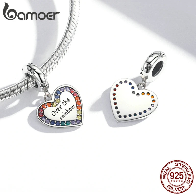 925 Silver Rainbow Zirconium Love Pendant for Bracelet & Bangle Heart Charms