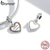 925 Silver Rainbow Zirconium Love Pendant for Bracelet & Bangle Heart Charms