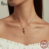 925 Silver Red Enamel Fish Necklace Koi Dangle Charm Lucky Chain Women