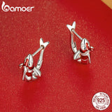 925 Silver Red Enamel Lucky Carp Ear Buckles Hoop Earrings