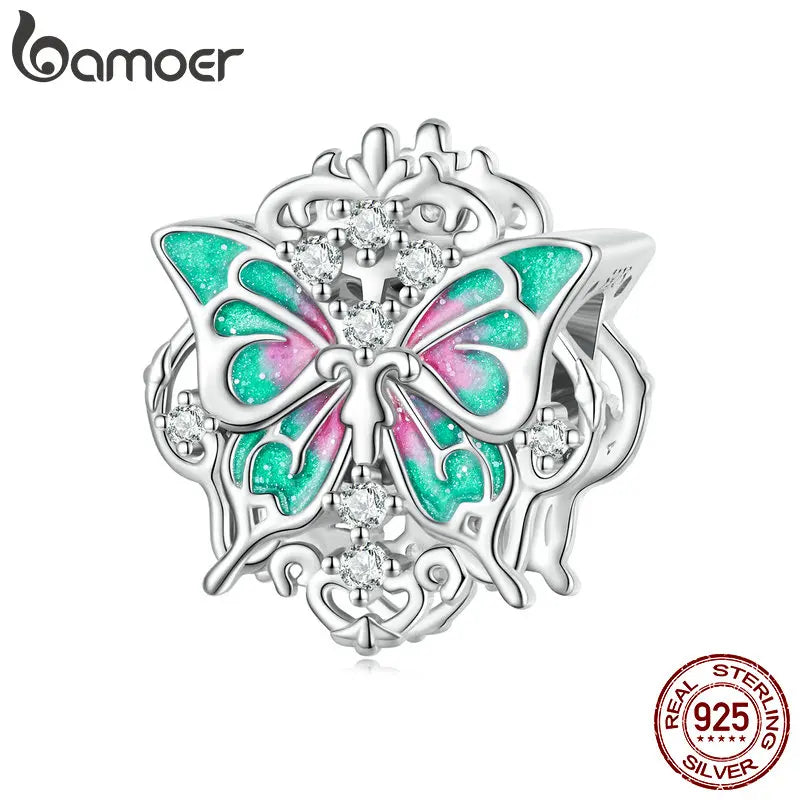 925 Silver Enamel Butterfly Bead Charms for Bracelet Bangle