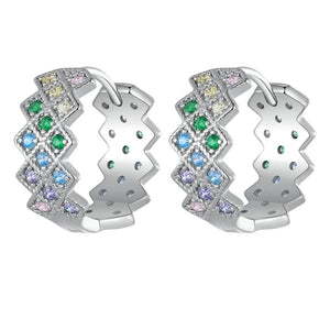 925 Silver Rainbow Zircon Earrings Rhombus Stud Fine Jewelry