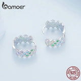 925 Silver Rainbow Zircon Earrings Rhombus Stud Fine Jewelry