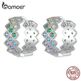 925 Silver Rainbow Zircon Earrings Rhombus Stud Fine Jewelry