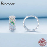 925 Silver Rainbow Zircon Earrings Rhombus Stud Fine Jewelry