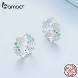 925 Silver Rainbow Zircon Earrings Rhombus Stud Fine Jewelry