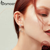925 Silver Rose Butterfly Drop Earrings Asymmetric Flower Dangle Earrings BSE100