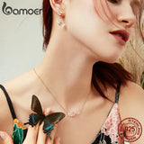 925 Silver Rose Butterfly Drop Earrings Asymmetric Flower Dangle Earrings BSE100