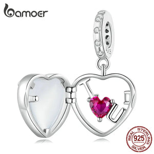 925 Silver Red Love Heart Zircon Pendant Jewelry BSC681