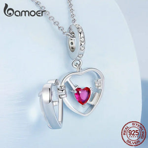 925 Silver Red Love Heart Zircon Pendant Jewelry BSC681