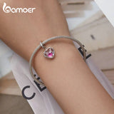 925 Silver Red Love Heart Zircon Pendant Jewelry BSC681
