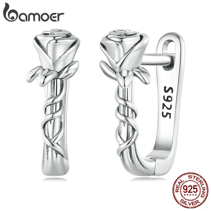 925 Silver Rose Vine Earrings Delicate Jewelry for Women BSE716