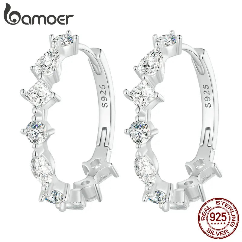 925 Silver Zircon Hoop Earrings for Women Gift BSE769
