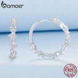 925 Silver Zircon Hoop Earrings for Women Gift BSE769