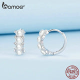 925 Silver Shell Bead Pearl Hoop Earrings Women Gift BSE762