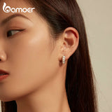 925 Silver Shell Bead Pearl Hoop Earrings Women Gift BSE762