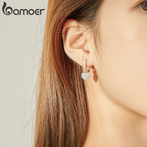 925 Silver Heart Dangle Earrings Zircon Drop Fine Jewelry SCE821
