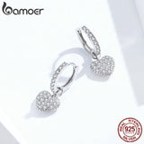 925 Silver Heart Dangle Earrings Zircon Drop Fine Jewelry SCE821