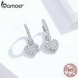 925 Silver Heart Dangle Earrings Zircon Drop Fine Jewelry SCE821