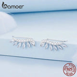 925 Silver Feather Stud Earrings Pendant BSE780