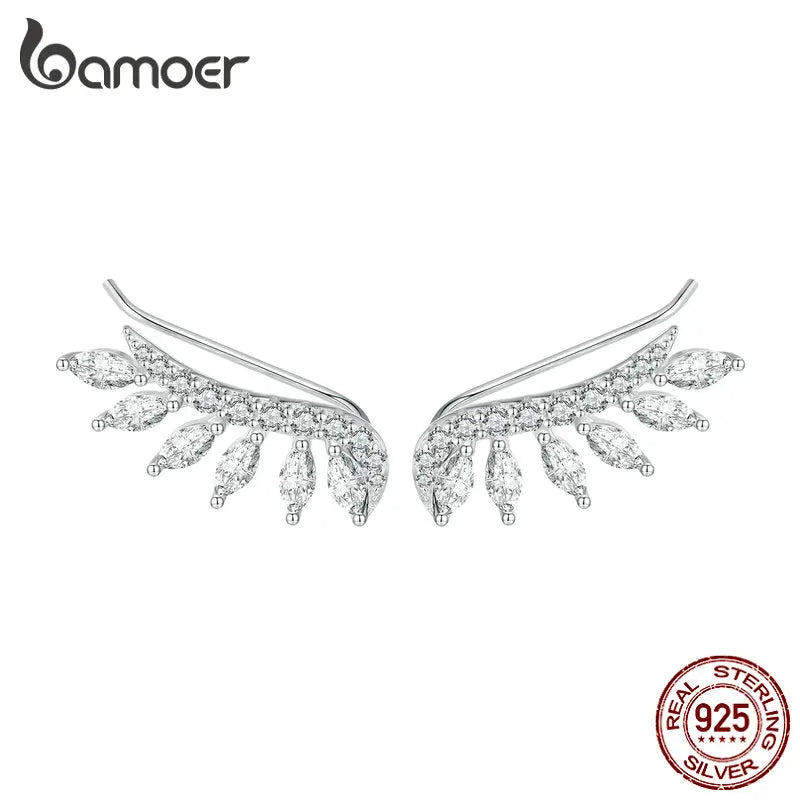 925 Silver Feather Stud Earrings Pendant BSE780