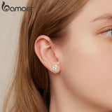 925 Silver Heart Stud Earrings Pink Zircon Women's Gift Jewelry