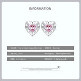 925 Silver Heart Stud Earrings Pink Zircon Women's Gift Jewelry