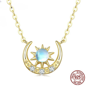 925 Silver Star Necklace Moon Lock Chain Choker BSN266