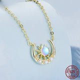 925 Silver Star Necklace Moon Lock Chain Choker BSN266