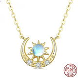 925 Silver Star Necklace Moon Lock Chain Choker BSN266