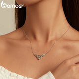925 Silver Zircon Heart Pendant Necklace Guardian Wings Chain Women