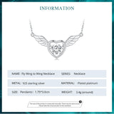 925 Silver Zircon Heart Pendant Necklace Guardian Wings Chain Women