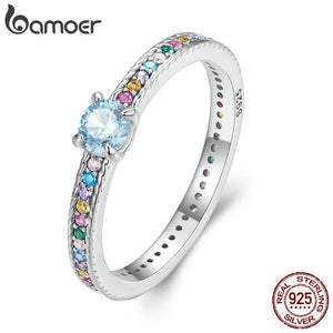 925 Silver Colorful Zircon Ring for Women BSR319