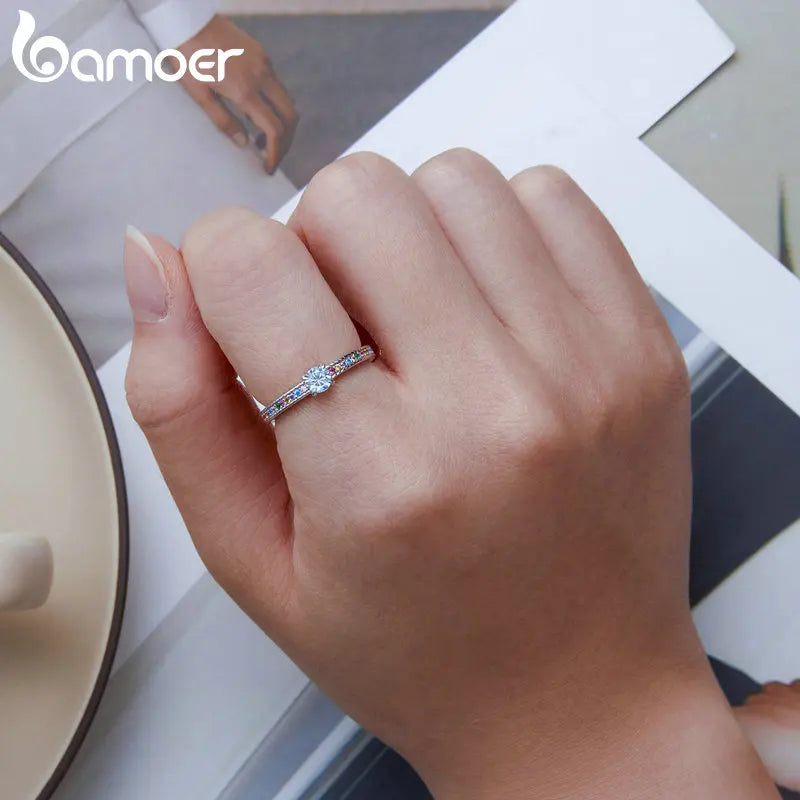 925 Silver Colorful Zircon Ring for Women BSR319