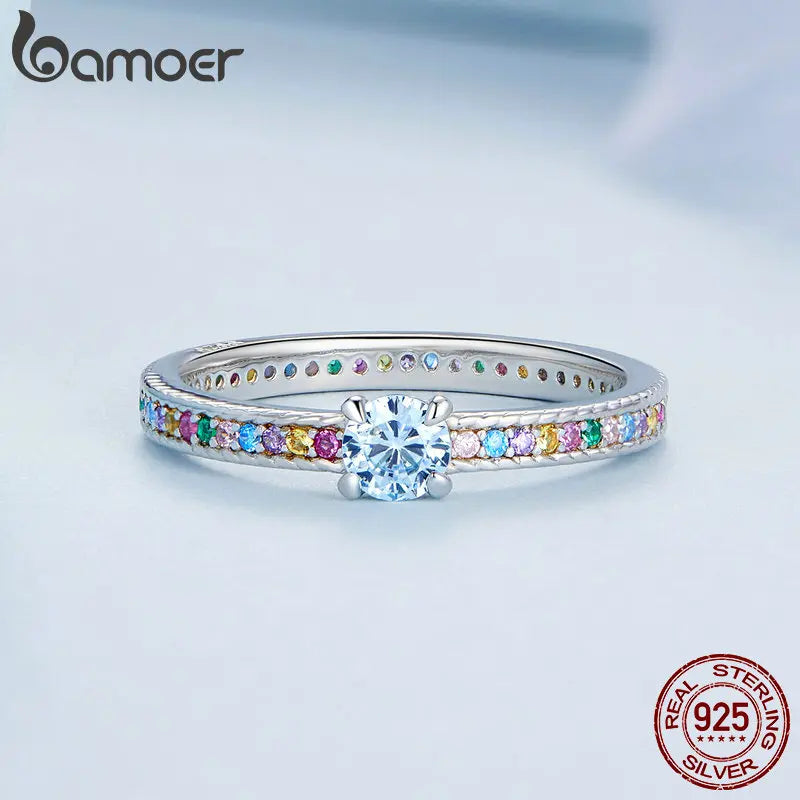 925 Silver Colorful Zircon Ring for Women BSR319
