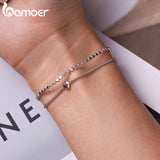 925 Silver Double Layer Bracelet for Women Adjustable Lock Chain Heart
