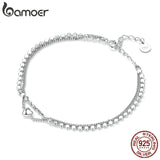 925 Silver Double Layer Bracelet for Women Adjustable Lock Chain Heart