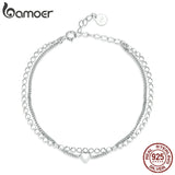 925 Silver Double Layer Bracelet for Women Adjustable Lock Chain Heart